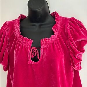 Free People Fuchsia Velvet Ruffled Blouse XS